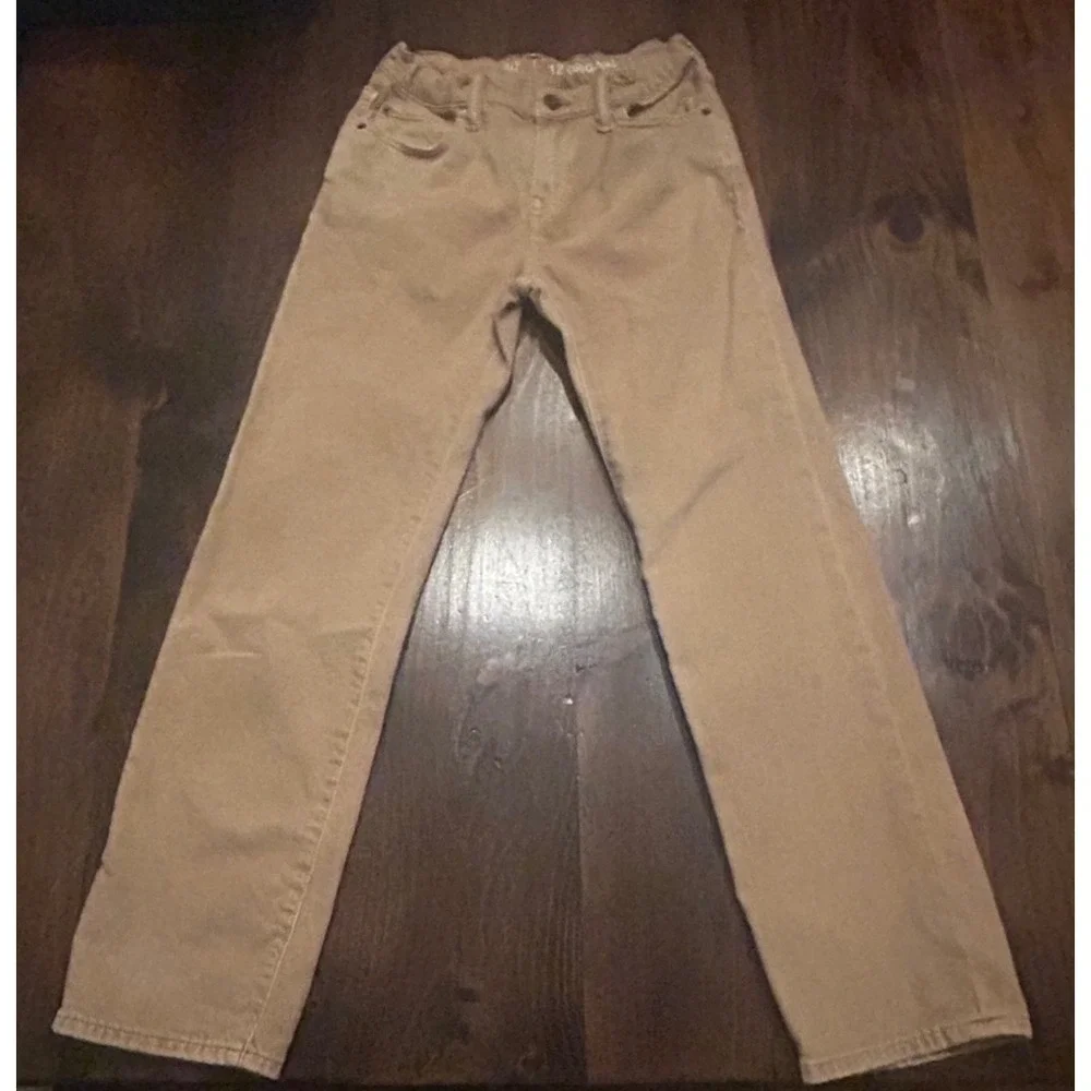 Gap Original Straight Leg Pants Kids 12 Tan Adjustable Waist Jeans Classic Basic